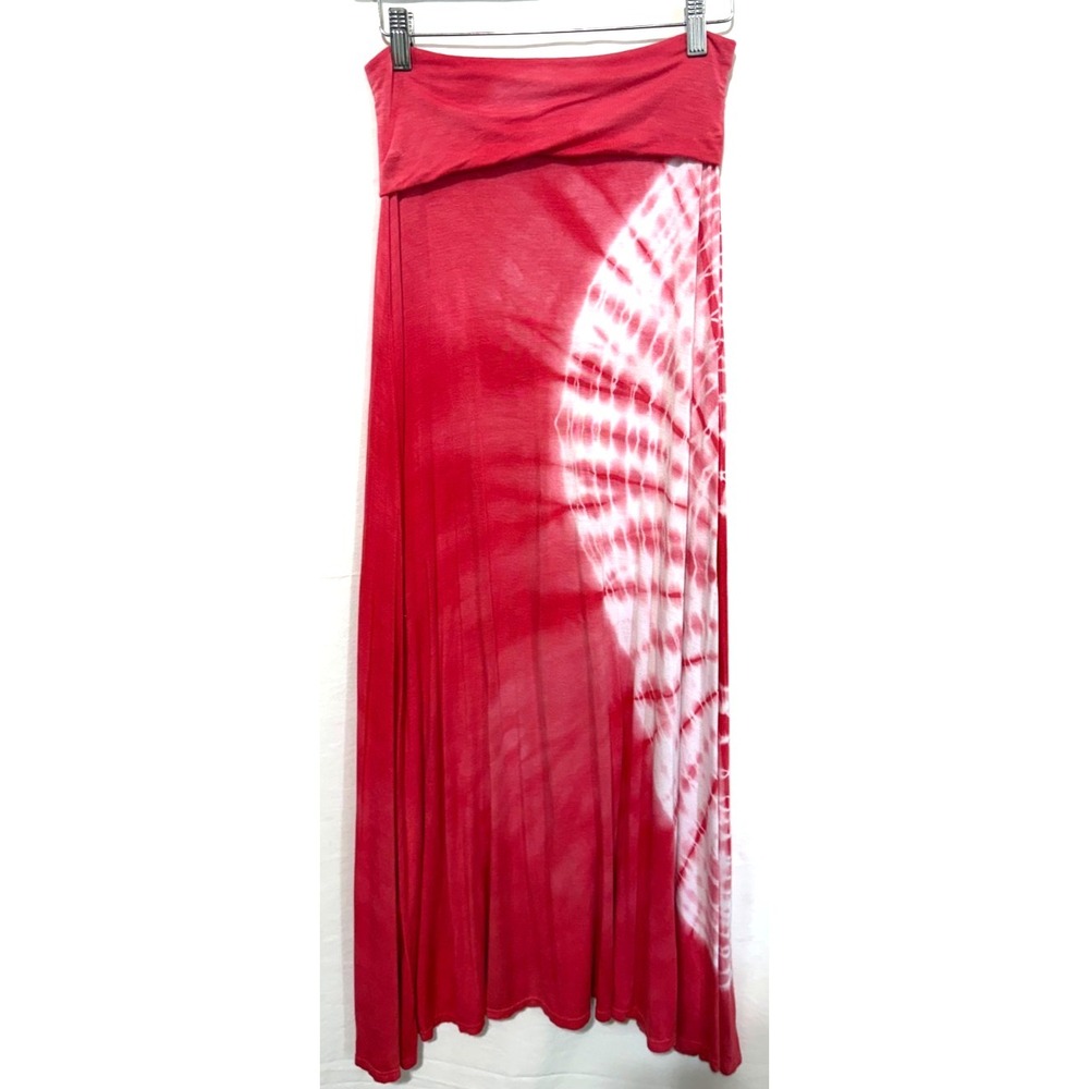 Love In Women's Size Small Fold Over Waist Red & White Tie Dye Maxi Skirt